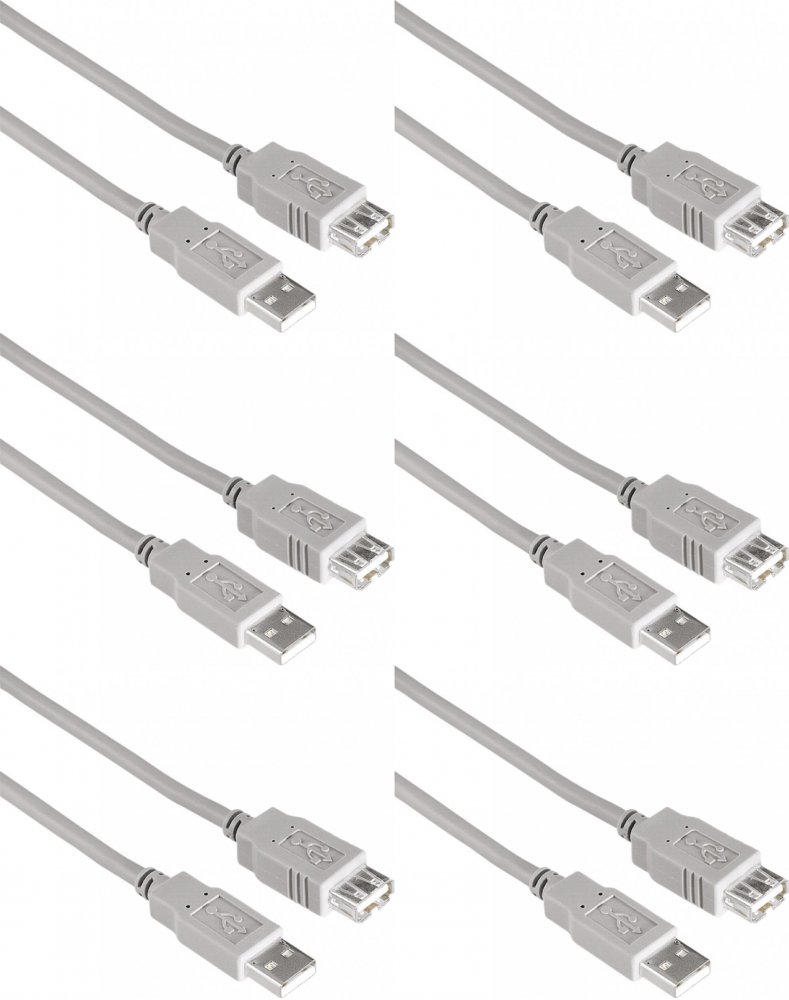 6x Kabel-przedłużacz USB A-A Hama, 1.5m, szary