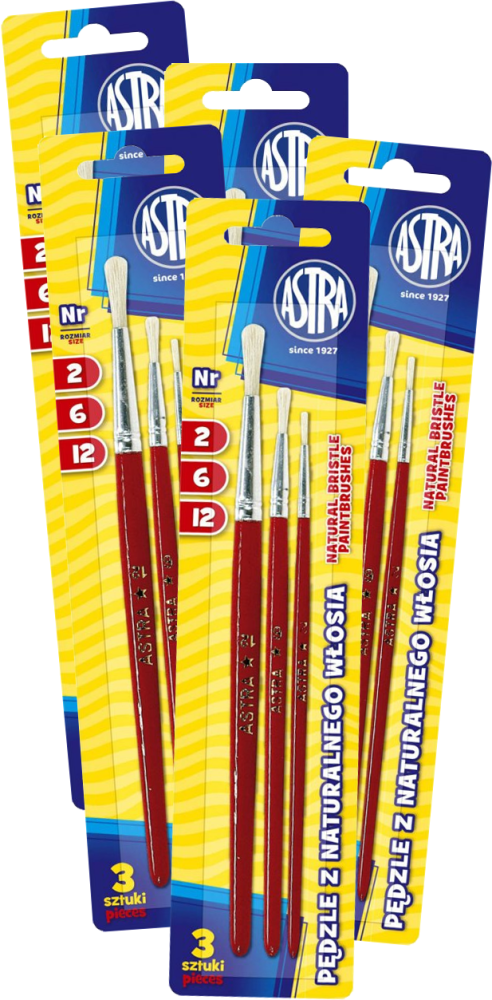 5x Zestaw pędzli Astra, z naturalnego włosia, rozmiar 2/6/12, 3 sztuki