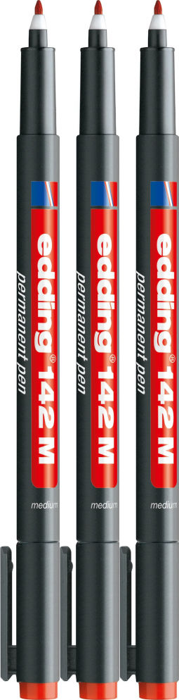3x Foliopis permanentny edding 142M, okrągła, 1.0mm, czerwony