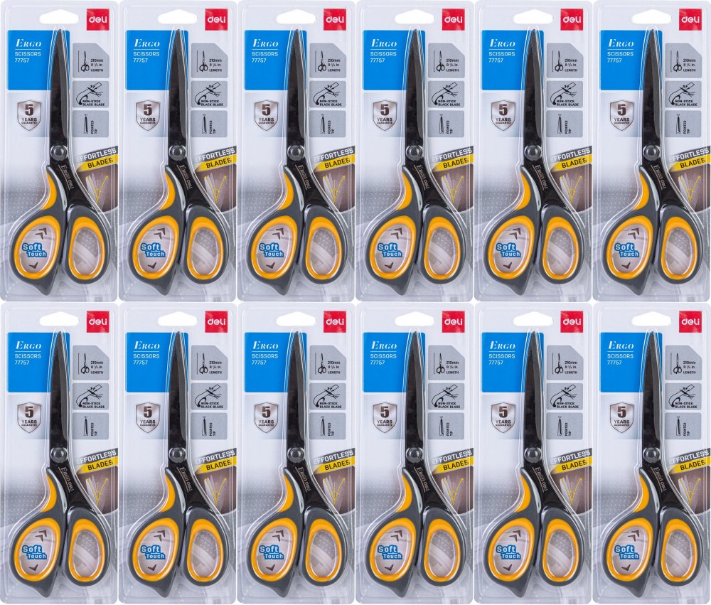 12x Nożyczki Deli Soft Touch, 21cm, szaro-żółty