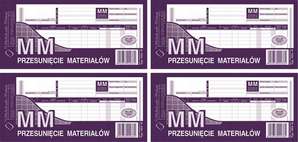 4x Druk akcydensowy MM przesunięcie międzymagazynowe materiałów MiP 355-8, 1/3 A4, wielokopia, 80k