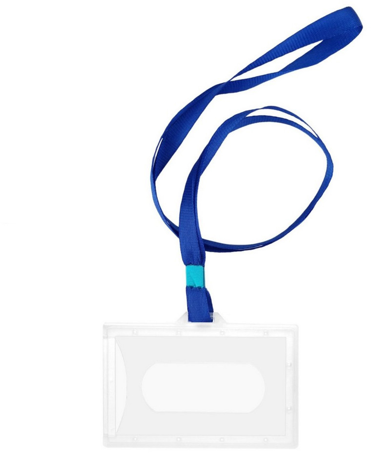 Identyfikator D.Rect, z taśmą, 92x59mm, 50 sztuk, przezroczysty, taśma niebieska/czarna mix