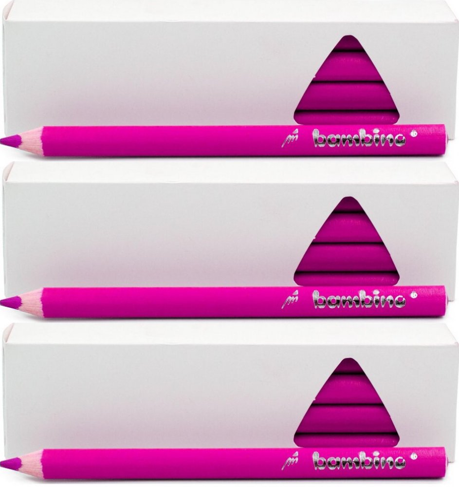 3x Kredki Bambino, w oprawie drewnianej, trójkątne, 12 sztuk, różowy