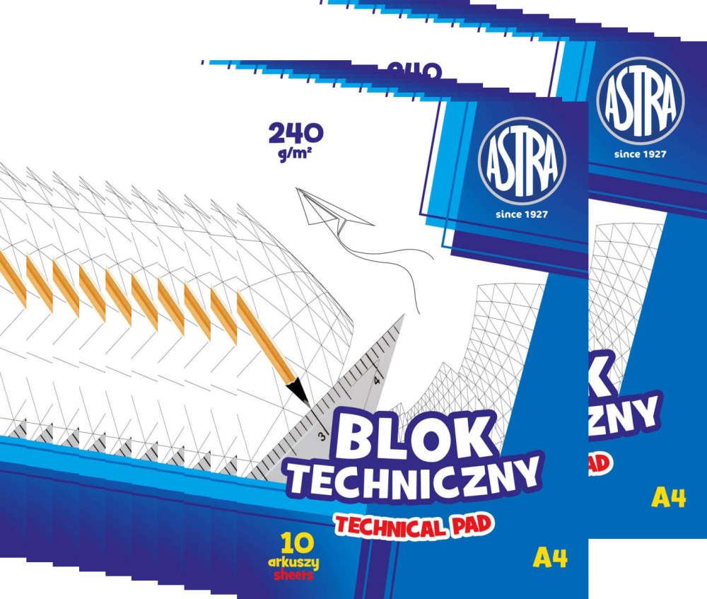 20x Blok techniczny Astra, A4, 240g, 10 kartek, biały
