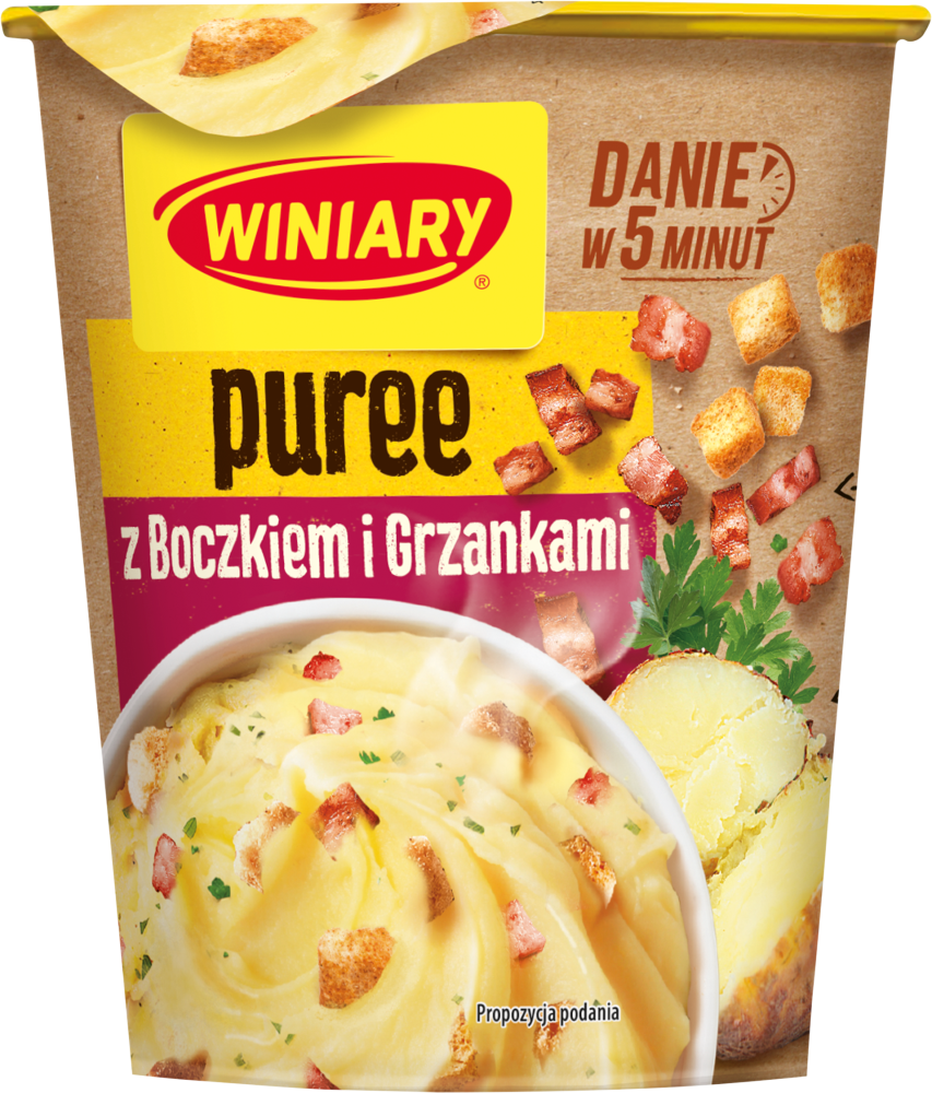 Danie w 5 minut Winiary, puree o smaku bekonowym, kubek, 53g