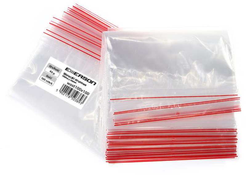 Woreczki strunowe Emerson, 100x100mm, 100 sztuk, bezbarwny