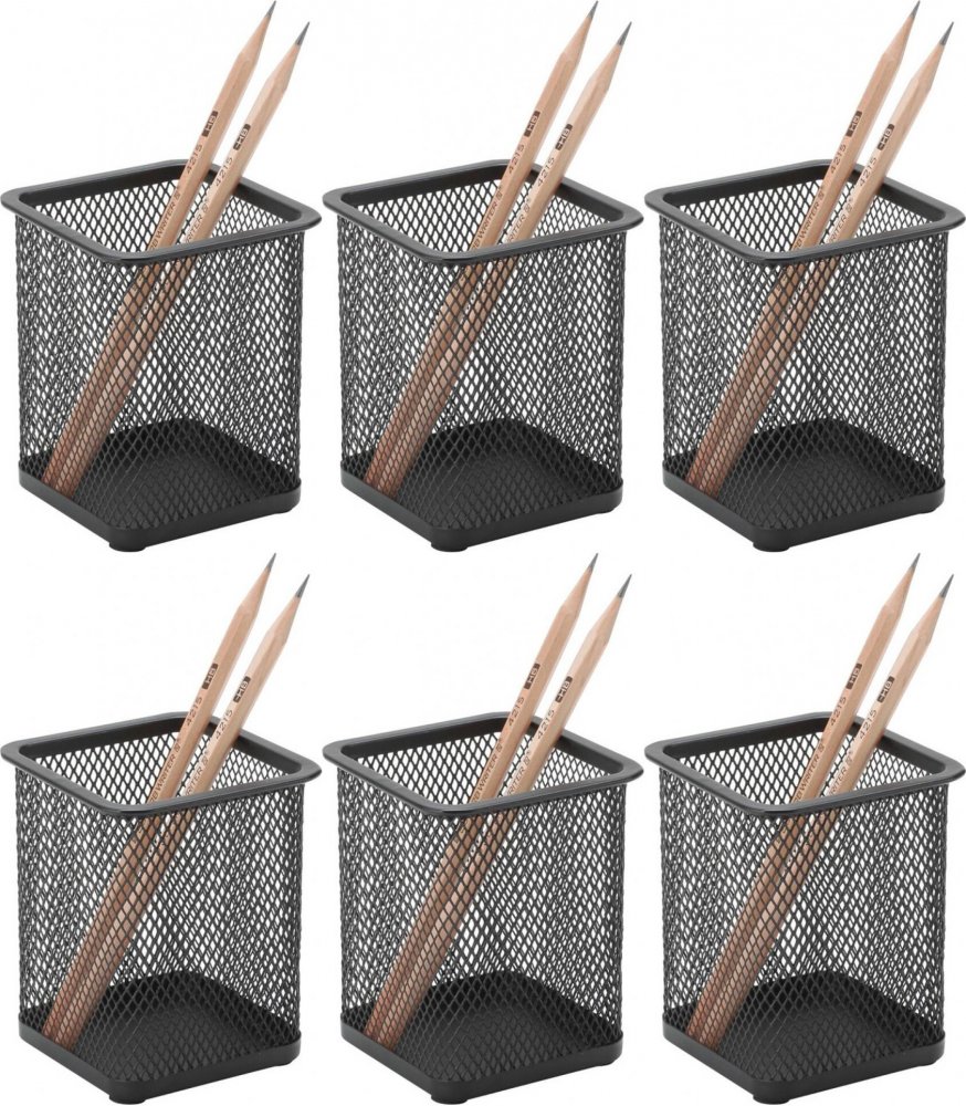 6x Kubek na długopisy Q-Connect Office Set, druciany, kwadrat, 80x80x100mm, czarny