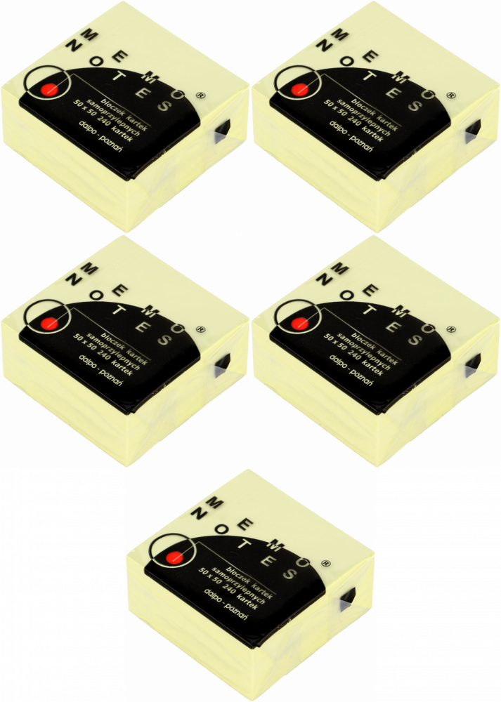 5x Karteczki samoprzylepne Dalpo Memo Notes, mini kostka, 50x50mm, 240 karteczek, żółty