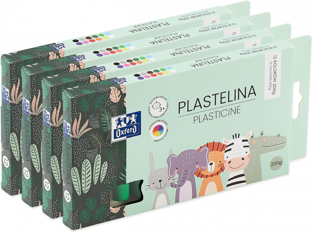 4x Plastelina Oxford Kids, mix kolorów, 12 kolorów, 200 g