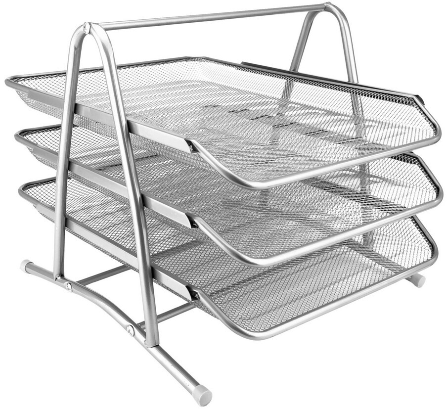 Zestaw 3 półek na dokumenty D.Rect, A4, druciany, srebrny