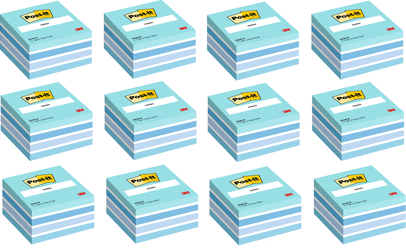 12x Karteczki samoprzylepne Post-it, 76x76mm, 450 karteczek, niebieski pastelowy