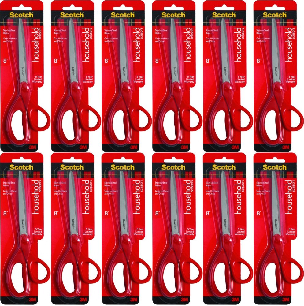 12x Nożyczki biurowe Scotch, uniwersalne, 20.5cm, czerwony