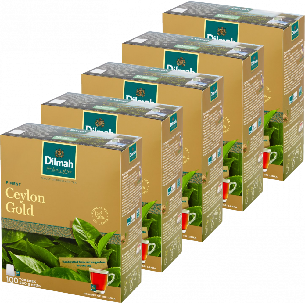 5x Herbata czarna w torebkach Dilmah Ceylon Gold, 100 sztuk x 2g