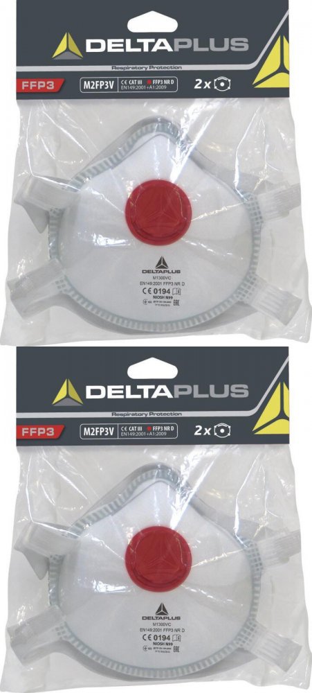 2x Półmaska Delta Plus M2FP3V, z zaworem, 2 sztuki, biało-szary