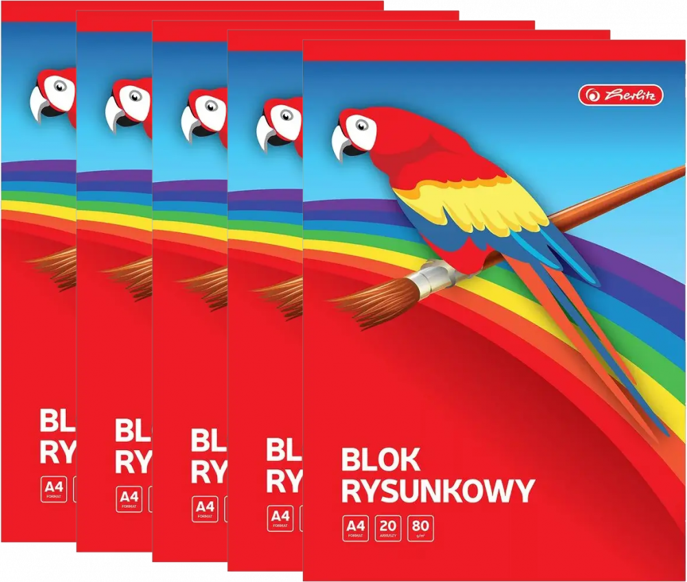 5x Blok rysunkowy Herlitz, A4, 20 kartek, biały