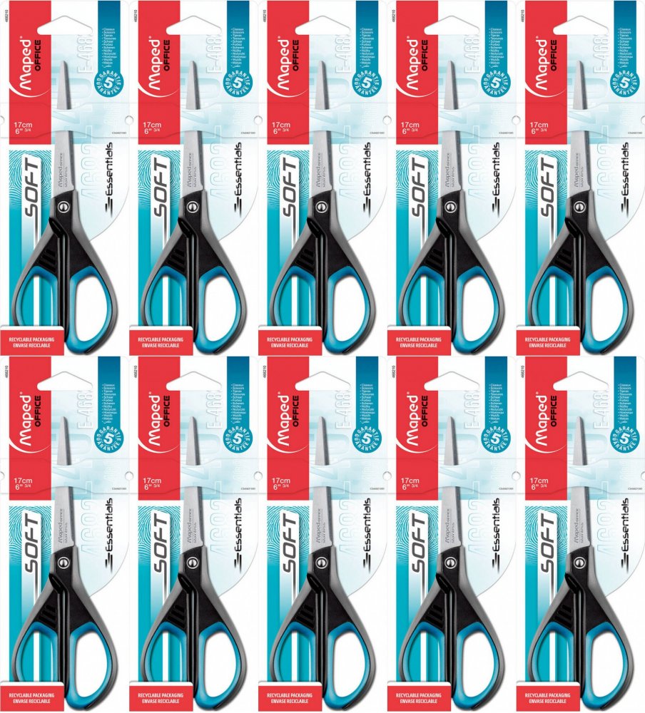 10x Nożyczki biurowe Maped Essentials Soft, 17cm, czarno-niebieski