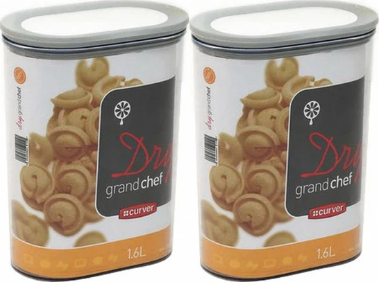 2x Pojemnik do przechowywania artykułów sypkich Curver Grand Chef Cube, 1.6l, transparentny