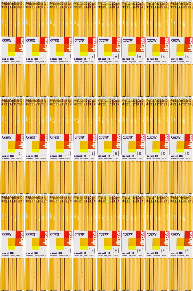 24x Ołówek Grand, lakierowany, HB, 12 sztuk, z gumką, żółty