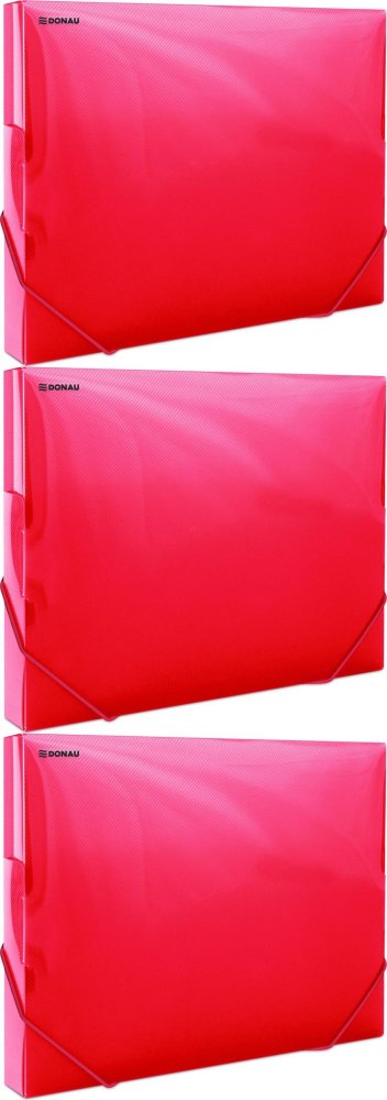 3x Teczka plastikowa z gumką poszerzana Donau, A4, 700μm, 300 kartek, czerwony