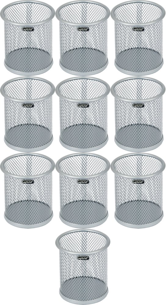 10x Kubek na długopisy Grand GR-004S, metalowy (druciany), srebrny
