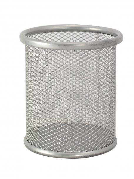 Kubek na długopisy MemoBe, 9.5x9x9cm, metalowy (druciany), srebrny