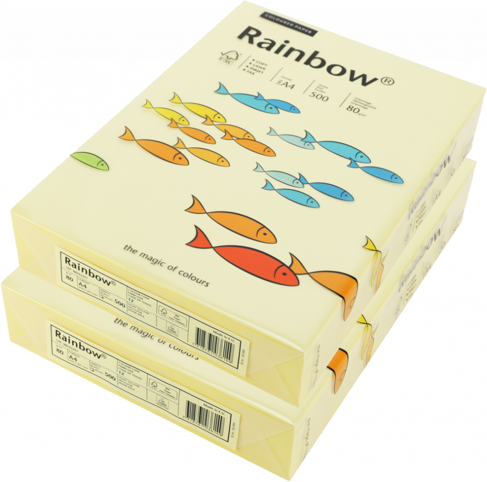 2x Papier ksero ekologiczny Rainbow, A4, 80g/m2, 500 arkuszy, jasny żółty (R12)