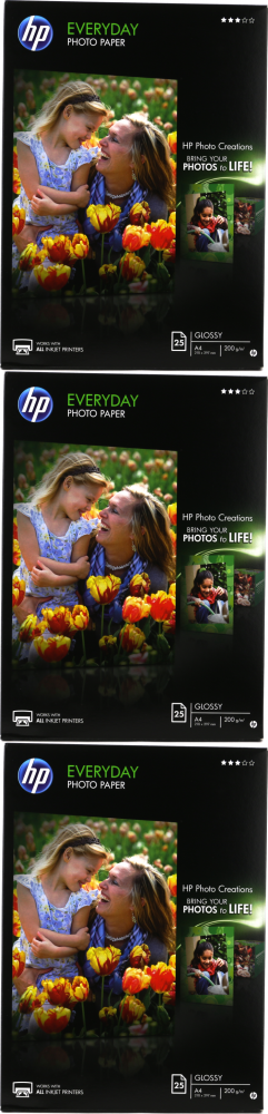 3x Papier fotograficzny HP Everyday Photo Q5451A, A4, 200g/m2, 25 arkuszy, błyszczący