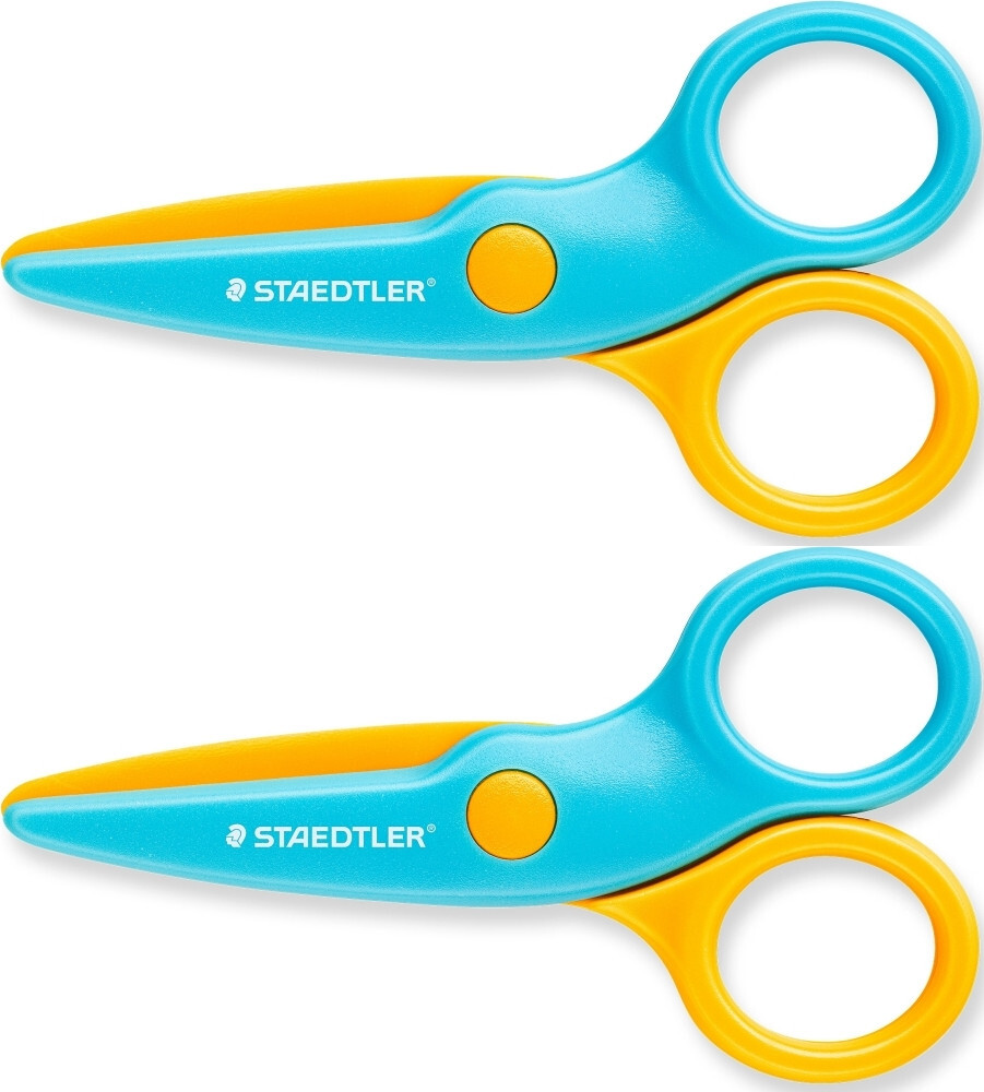 2x Nożyczki plastikowe dla dzieci Staedtler Noris junior, 10cm, niebiesko-żółty