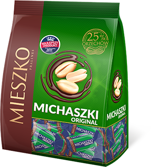 Cukierki Mieszko Michaszki Original, orzechowy w czekoladzie, 260g