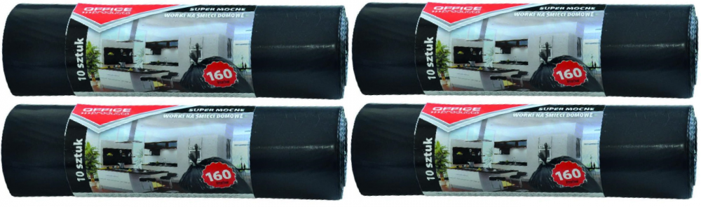 4x Worki na śmieci Office Products, na odpady zmieszane, 160l, 10 sztuk, czarny