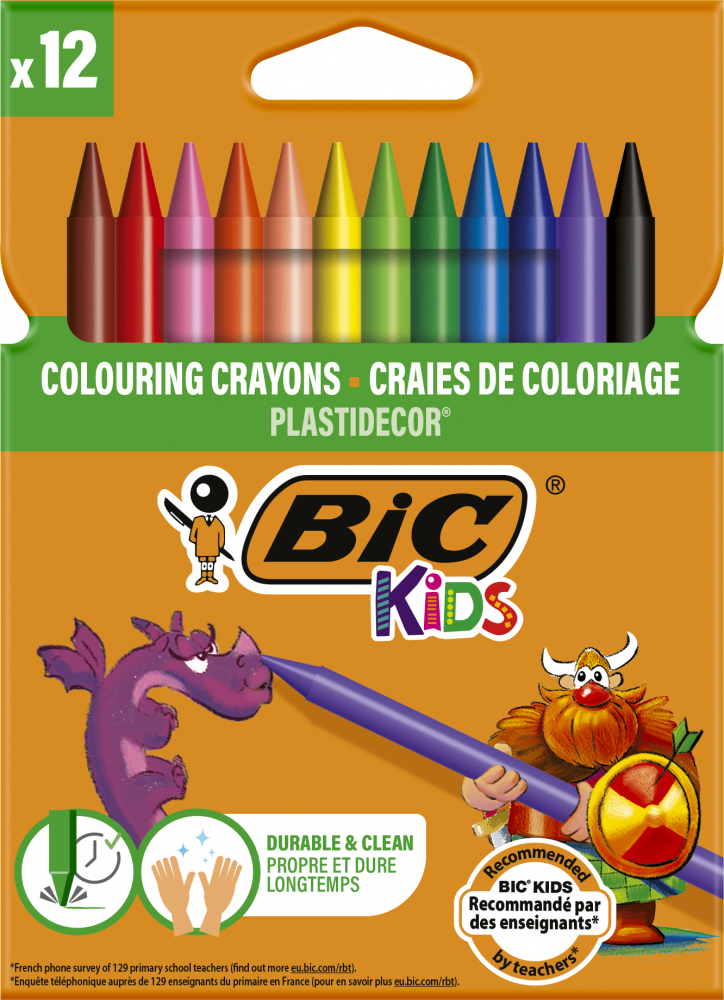 Kredki świecowe BIC Kids Plastidecor, 12 sztuk, mix kolorów