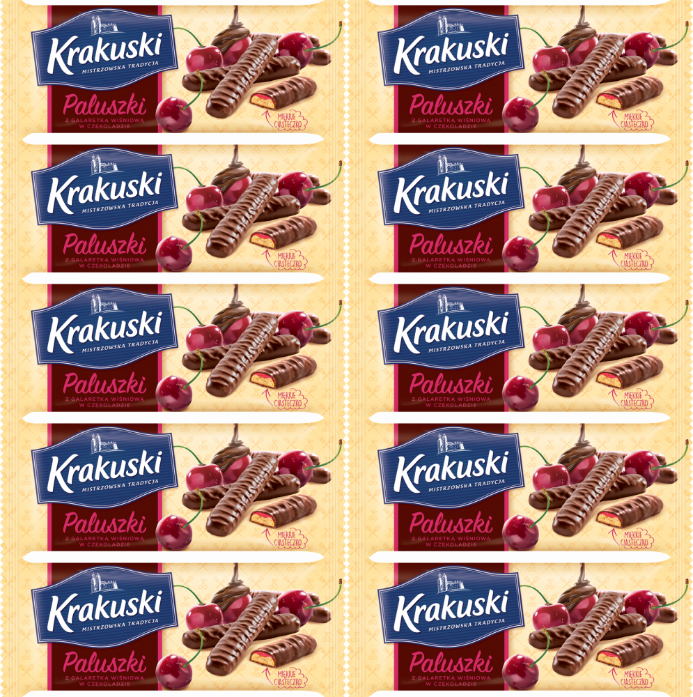 10x Ciastka paluszki z galaretką Krakuski, wiśniowy, 144g