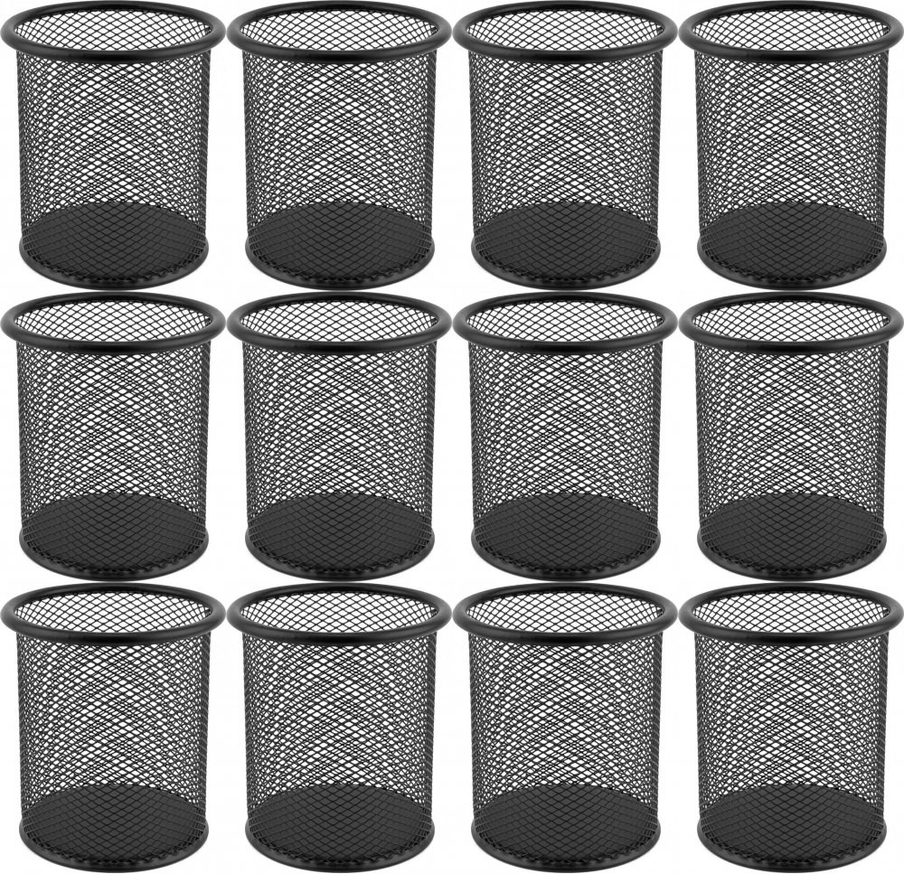 12x Kubek na długopisy Leviatan, metalowy (druciany), czarny