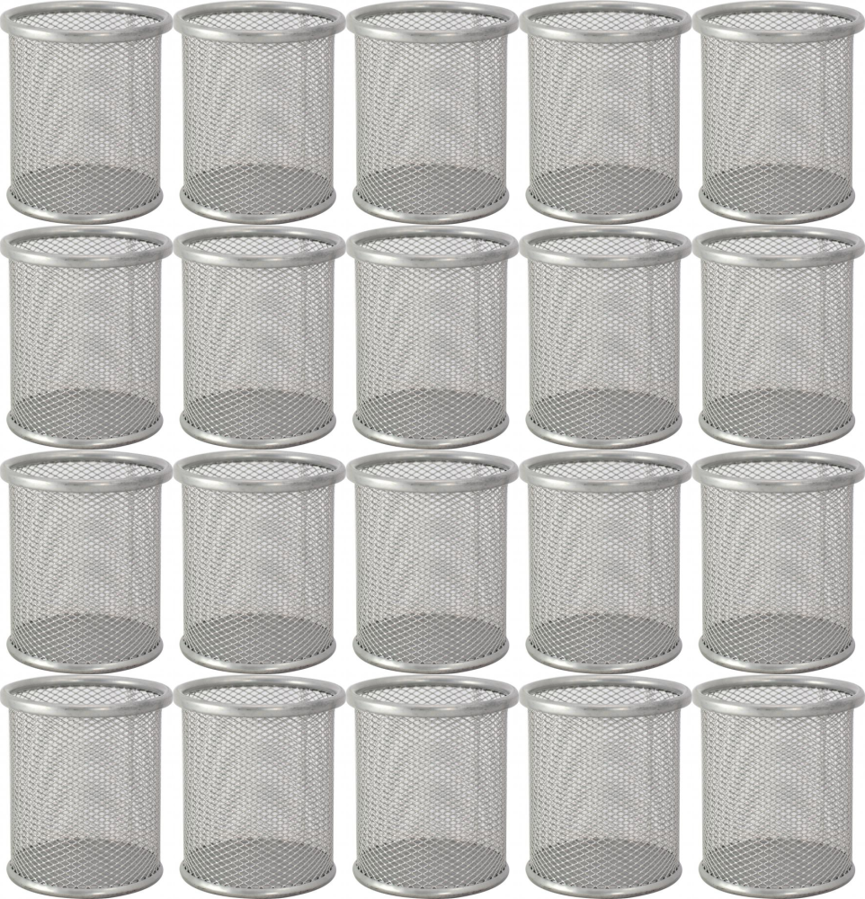 20x Kubek na długopisy MemoBe, 9.5x9x9cm, metalowy (druciany), srebrny