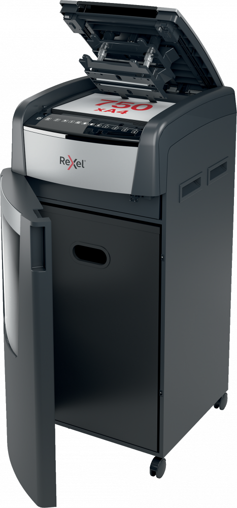 Niszczarka automatyczna Rexel Optimum AutoFeed+ 750X, konfetti 4x30mm, 750 kartek, P-4 DIN, czarny