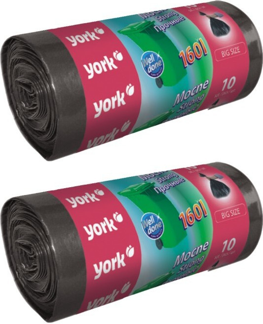 2x Worki na śmieci York Mocne, na odpady zmieszane, 160l, 10 sztuk, czarny