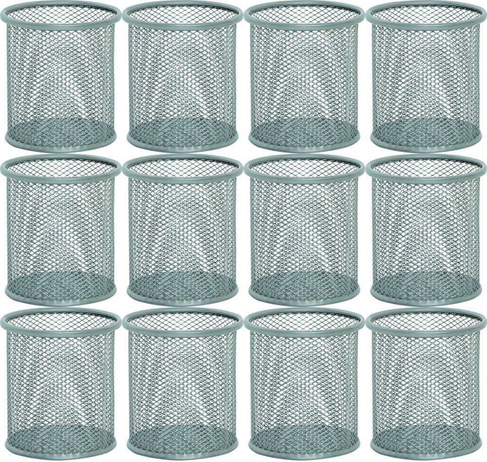 12x Kubek na długopisy Q-connect, druciany, 100x90 mm, srebrny
