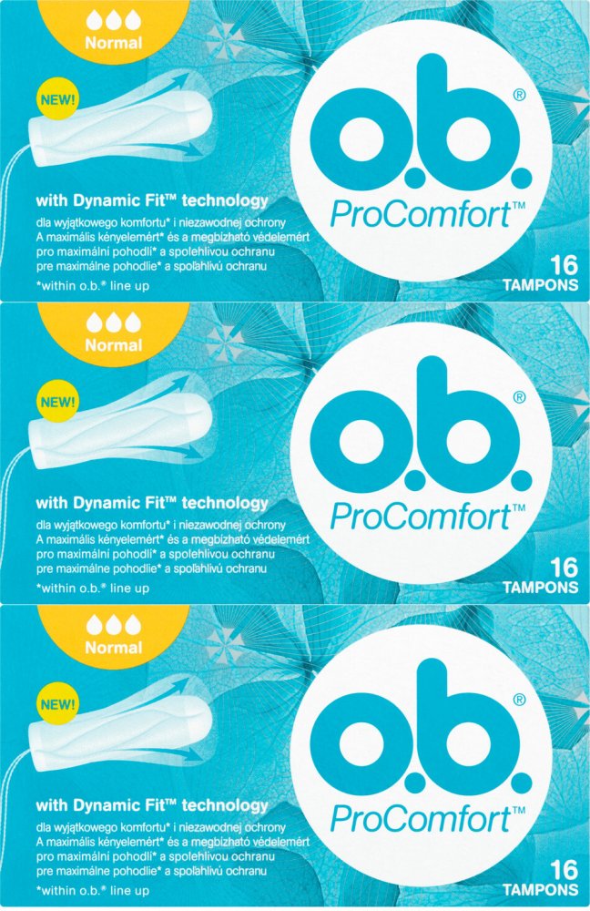 3x Tampony OB ProComfort, rozmiar Normal, 16 sztuk