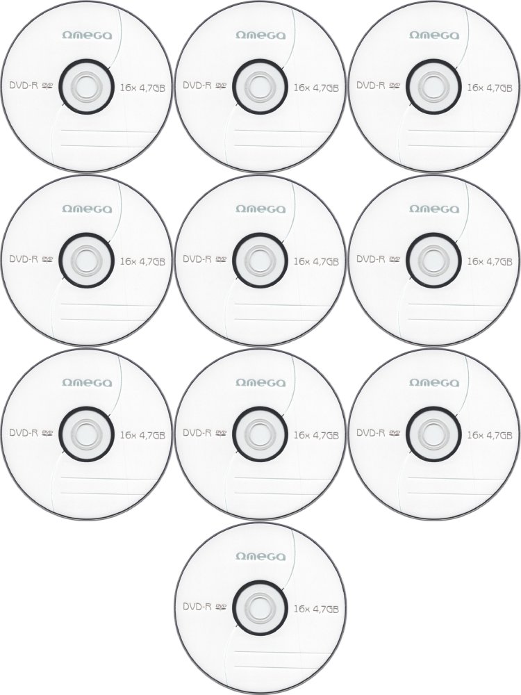 10x Płyta DVD-R Omega, do jednokrotnego zapisu, 4.7 GB, koperta, 1 sztuka