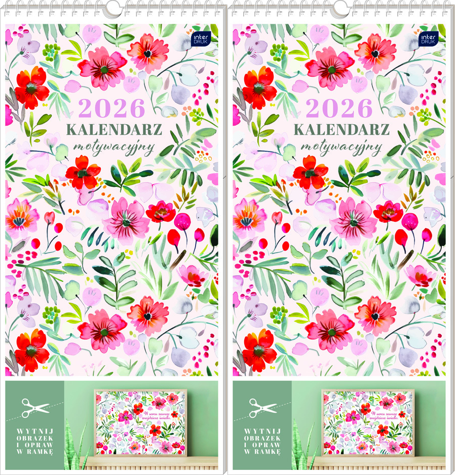 2x Kalendarz ścienny 2026, Interdruk, 22x46cm, miesięczny, Kwiaty