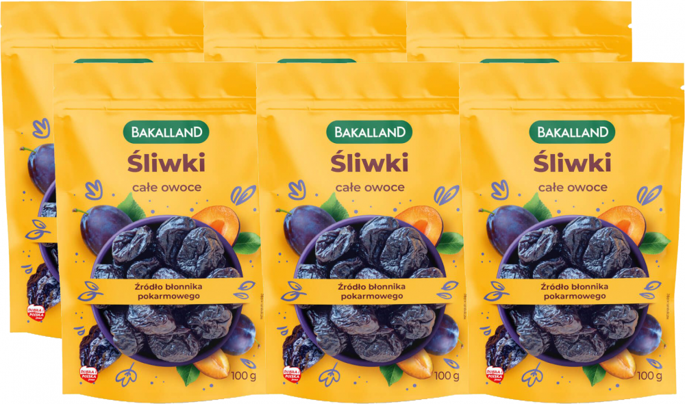 6x Śliwki suszone całe owoce Bakalland, 100g