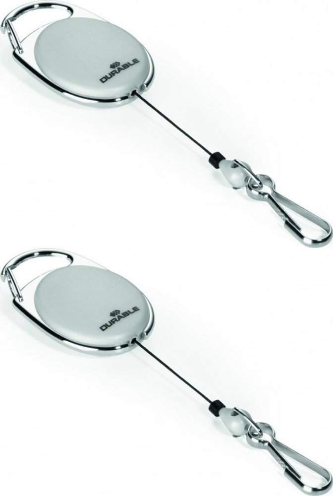 2x Mechanizm ściągający Durable Jojo Style, metalowe zapięcie - karabińczyk, linka 80cm, szary