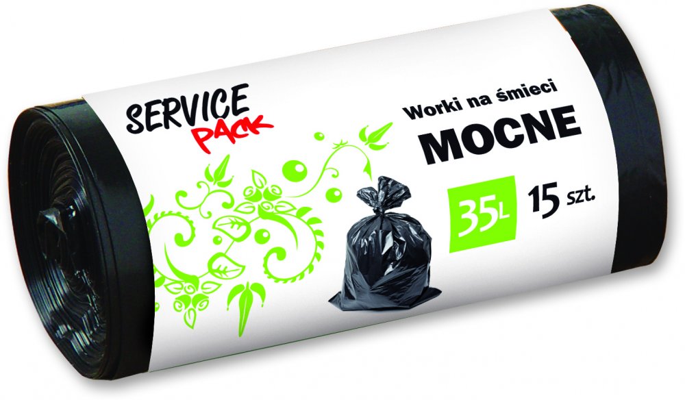 Worki na śmieci Service Pack, mocne, na odpady zmieszane, 35l, 15 sztuk, czarny
