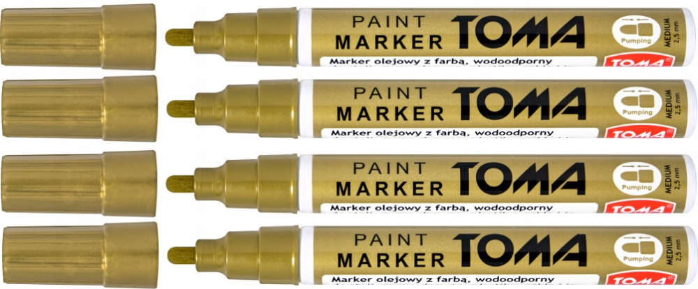 4x marker olejowy Toma TO-440, okrągła, 2.5 mm, złoty