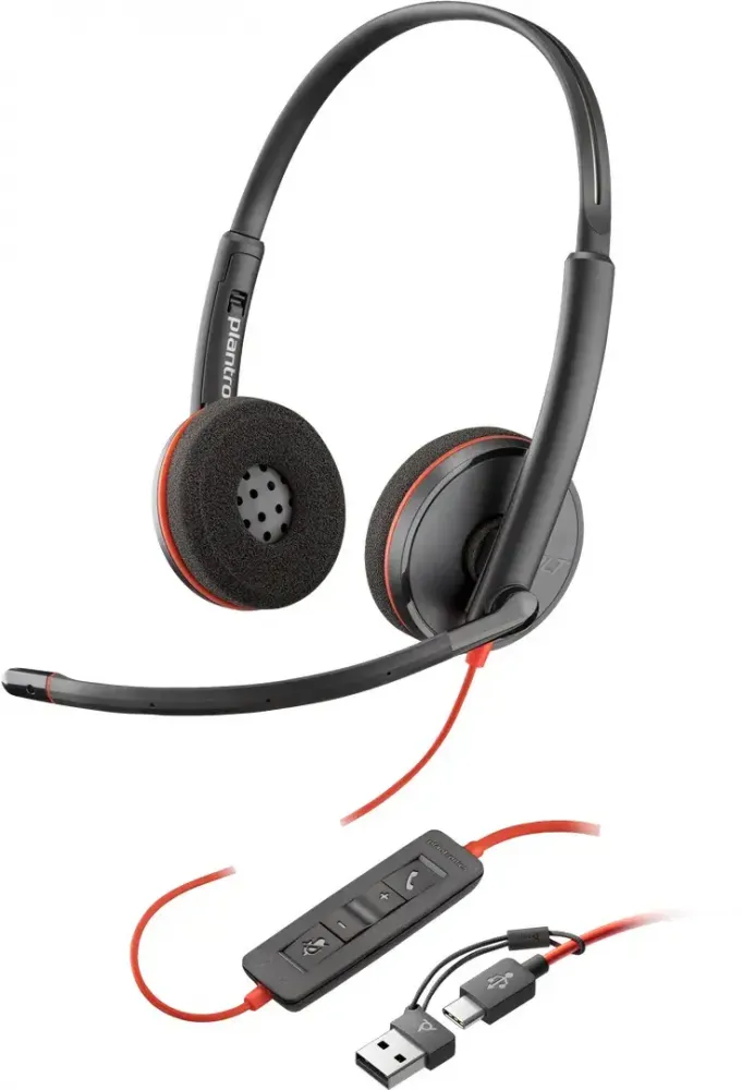 Słuchawki przewodowe Plantronics Blackwire C3220 USB-A/C, 8X2J9A6 (następca C320 M), czarny/czerwony kabel