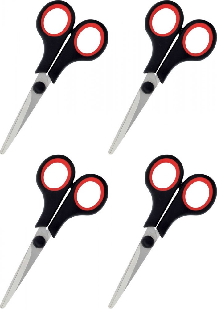 4x Nożyczki biurowe Grand Soft GR-5500, 12cm, czarno-czerwony