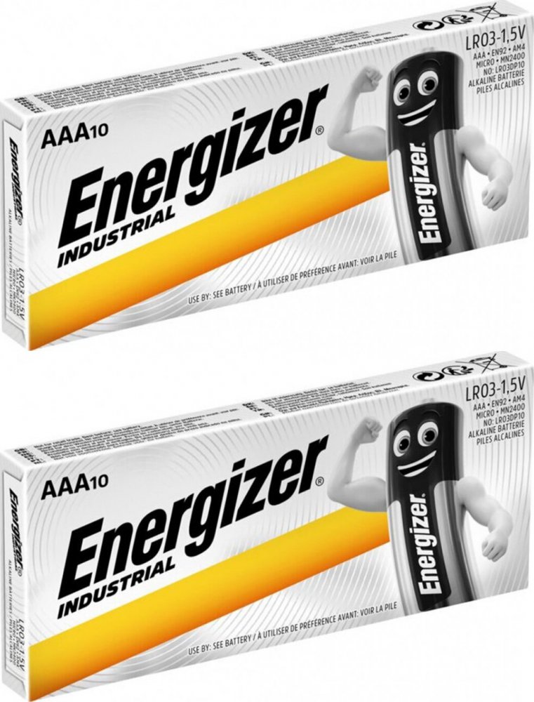 2x Bateria alkaliczna Energizer Industrial, AAA, 1.5V, LR03, 10 sztuk