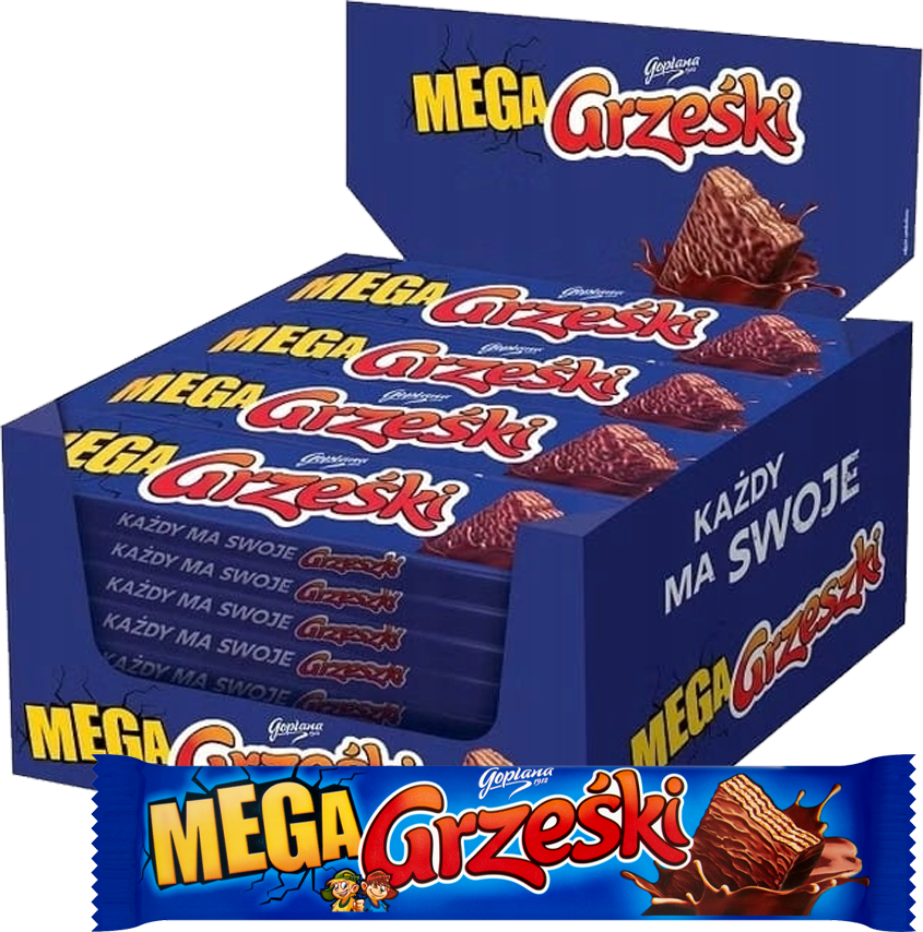 32x Wafelki Grześki Mega, w czekoladzie, kakaowy, 48g