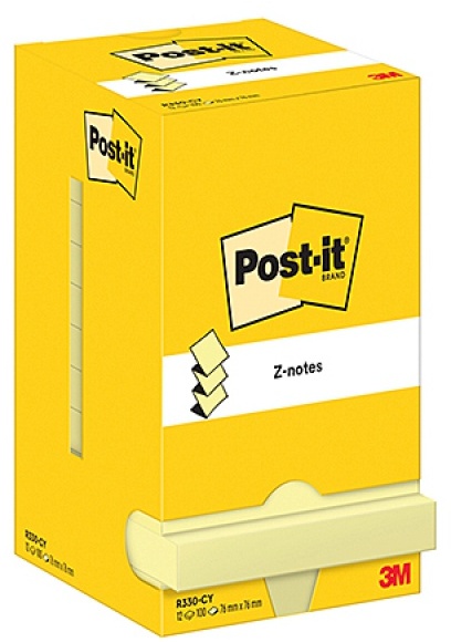 Karteczki samoprzylepne Post-It, Z-notes, R-330, 76x76mm, 12x100 karteczek, żółty pastelowy