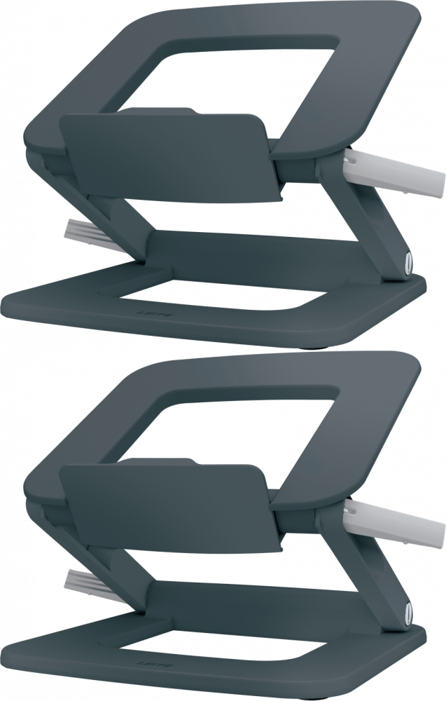 2x Podstawka pod laptopa Leitz Ergo, 80% plastiku z recyklingu, 258x45x253mm, ciemnoszary